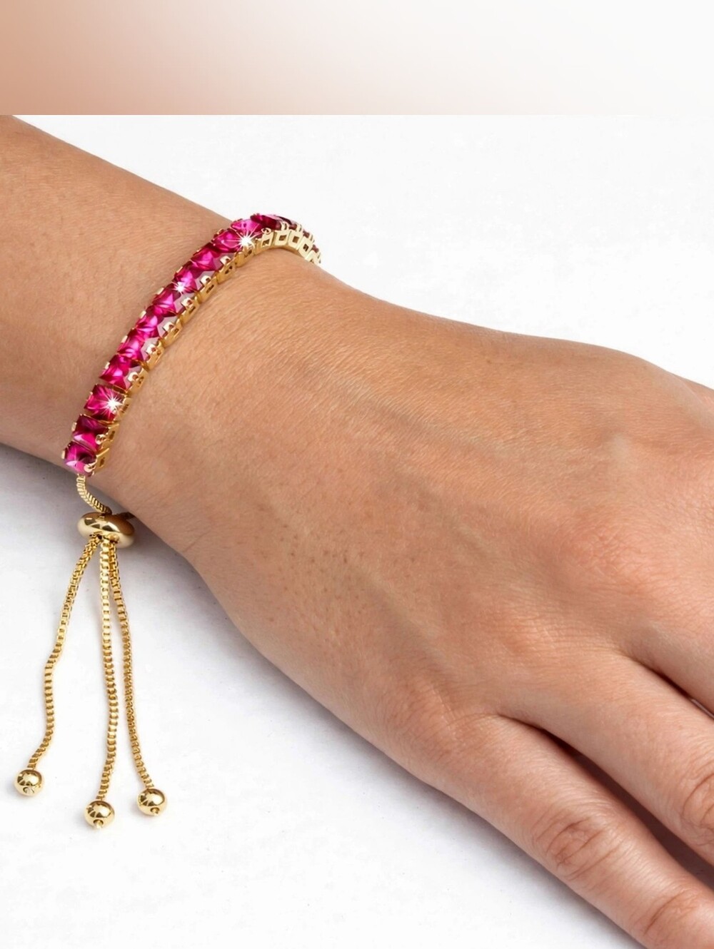 PINK SWAROVSKI AUSTRIAN CRYSTAL Gold Tennis Bracelet – Adjustable Slider – NWT